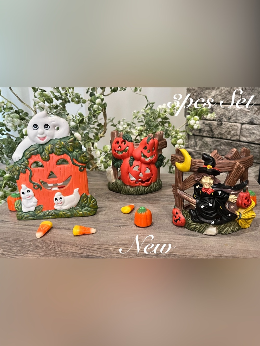 Halloween 3pcs Ceramic Candle Holder Set ~🎃New🎃